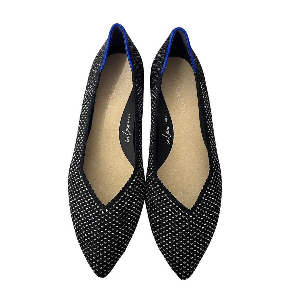 Rothy's The High Point Low Block‎ Heel Women 5 Black Star Studded Pointed Toe